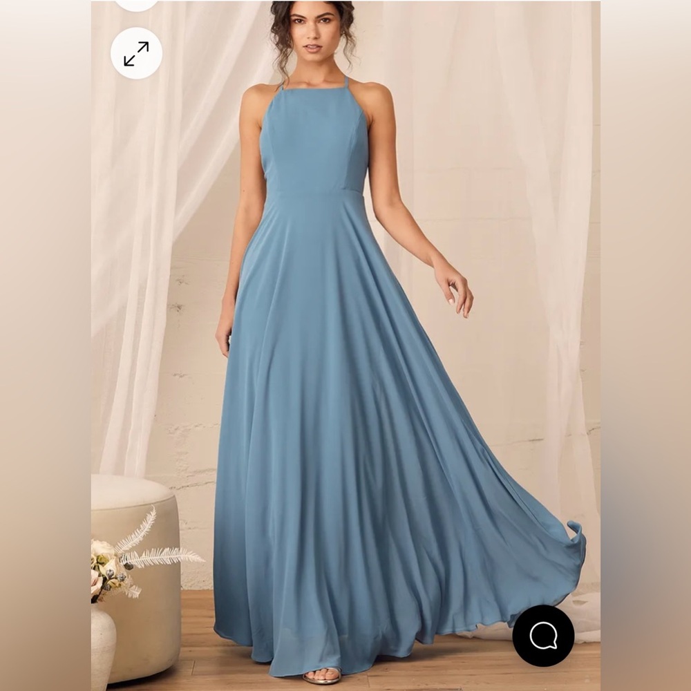 Lulu’s Elegant Blue Halter Maxi Dress